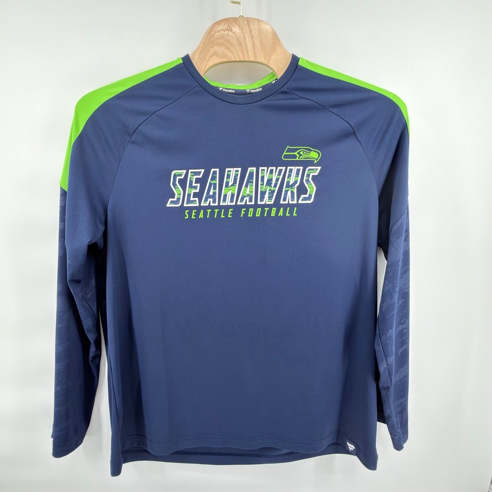 Fanatics Seattle Seahawks Shirt Mens Medium Navy Blue Long Sleeve NFL Graphic